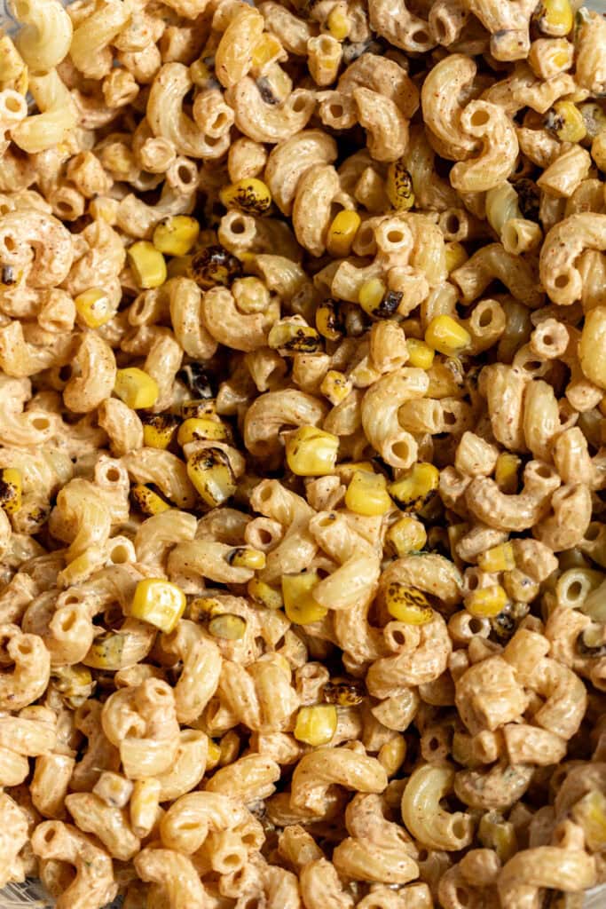 mexican street corn pasta salad with roasted corn.