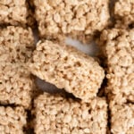 Miso Brown Butter Rice Krispie Treats cut into sqaures.