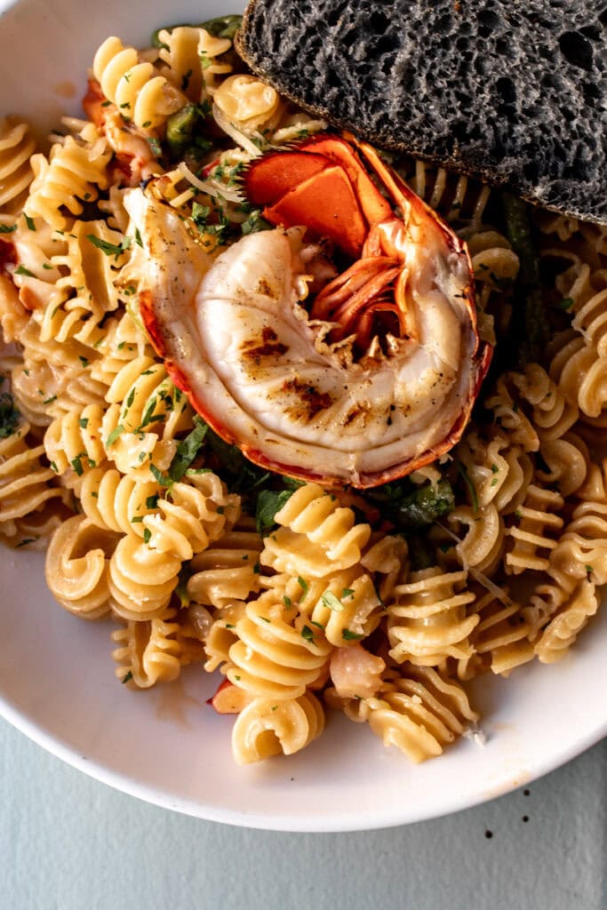pasta with lobster scales and shells.