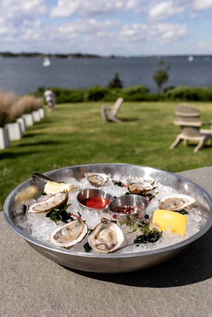 oysters on the half shell with lemon lawn at castle hill.
