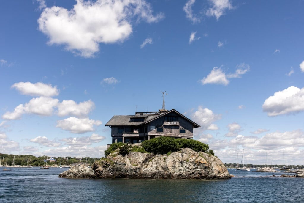 house in the middle of the ocean.