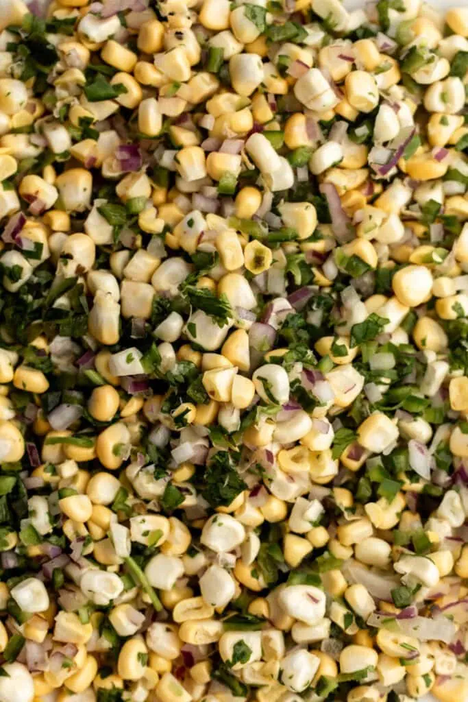 fresh corn salsa with poblano peppers and cilantro.