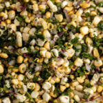 fresh roasted corn salsa with cilantro and jalapeño.