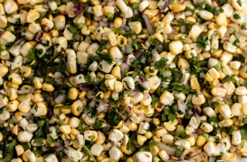 fresh roasted corn salsa with cilantro and jalapeño.