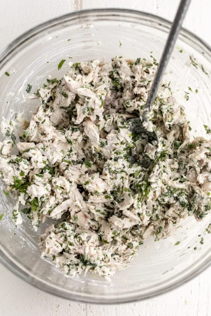 herbed chicken salad mixture in bowl
