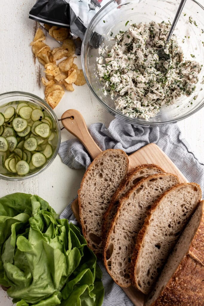 ingredients to make chicken salad sandwich recipe.