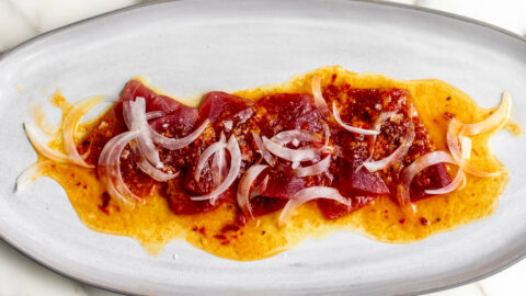 served Orange Calabrian Chili Tuna Crudo.