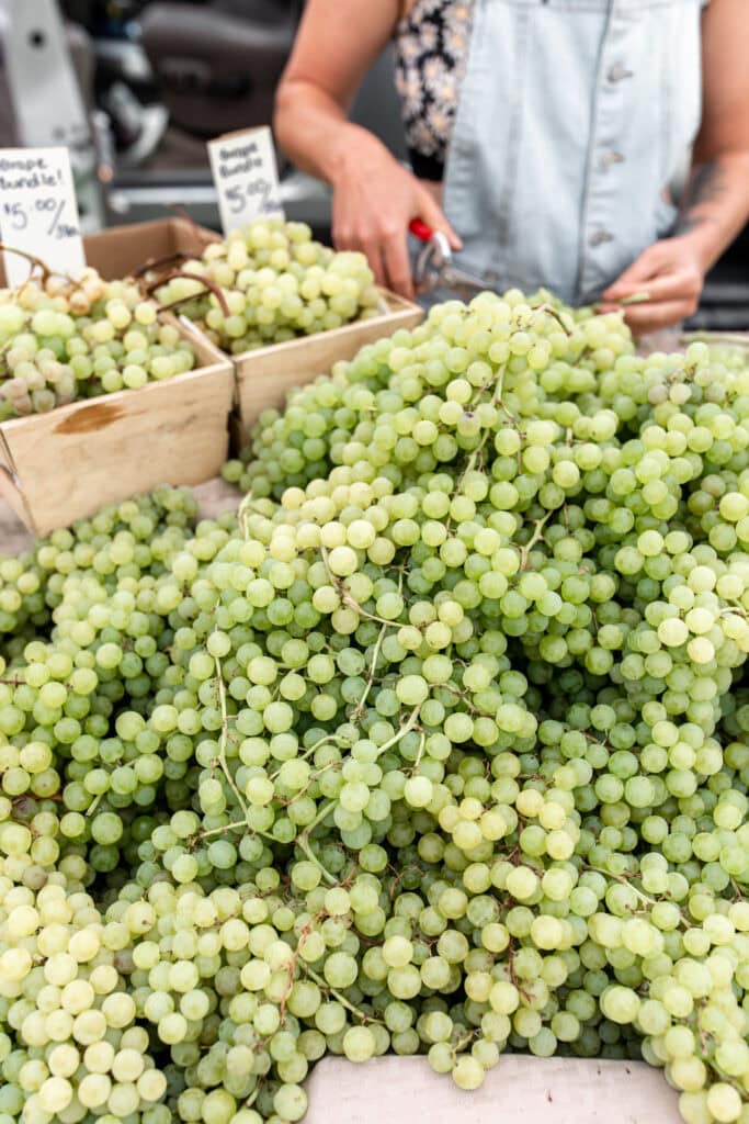 green grapes at farmers market.