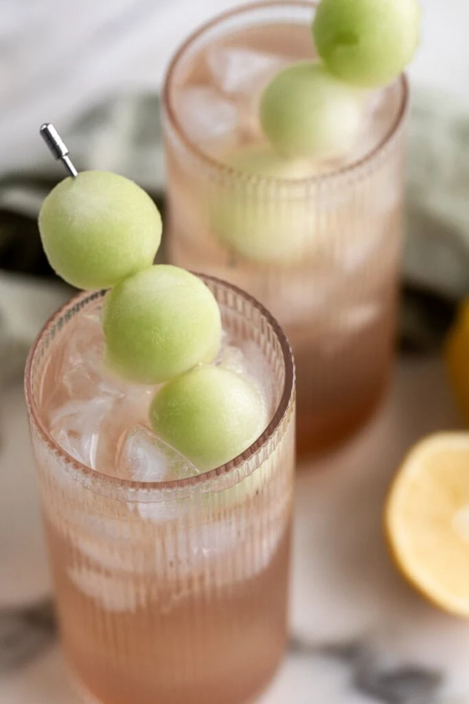 garnished honey deuce cocktail.