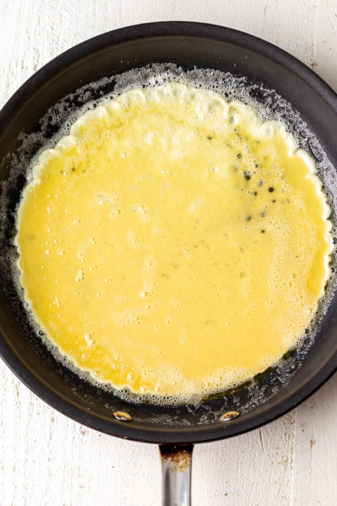 eggs cooked in nonstick pan.