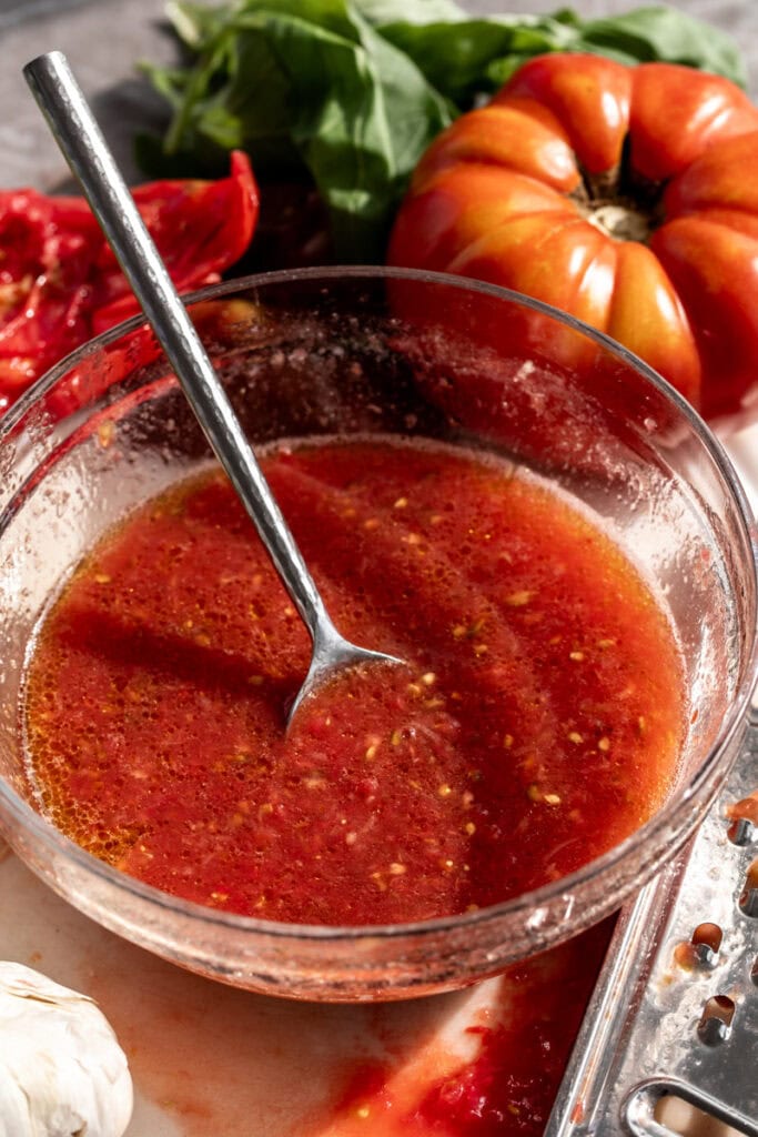 marinated tomato mixture for 4-Ingredient No-Cook Easy Tomato Sauce.