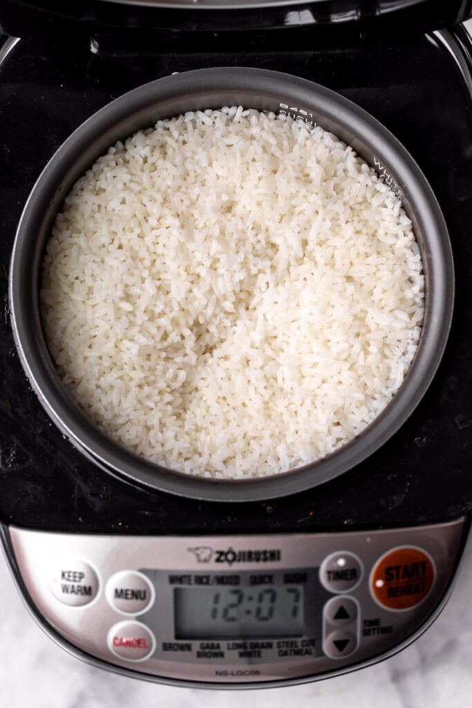 cooked sushi rice in rice cooker.