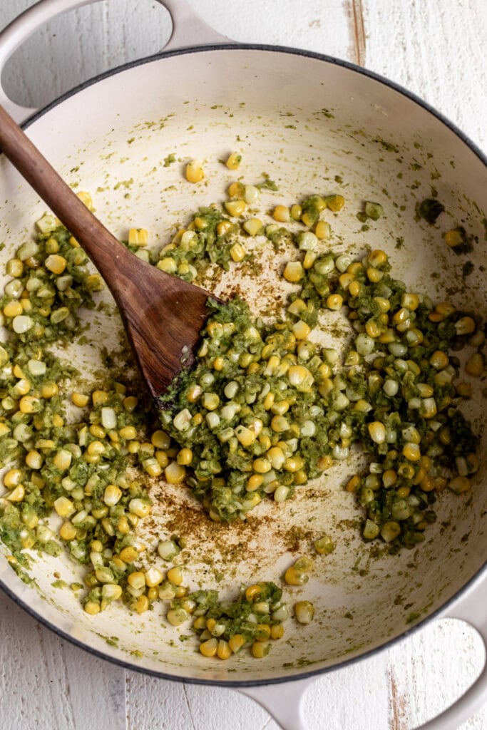 Green Curry Scallops with Corn - in photo: Sautéd aromatics.