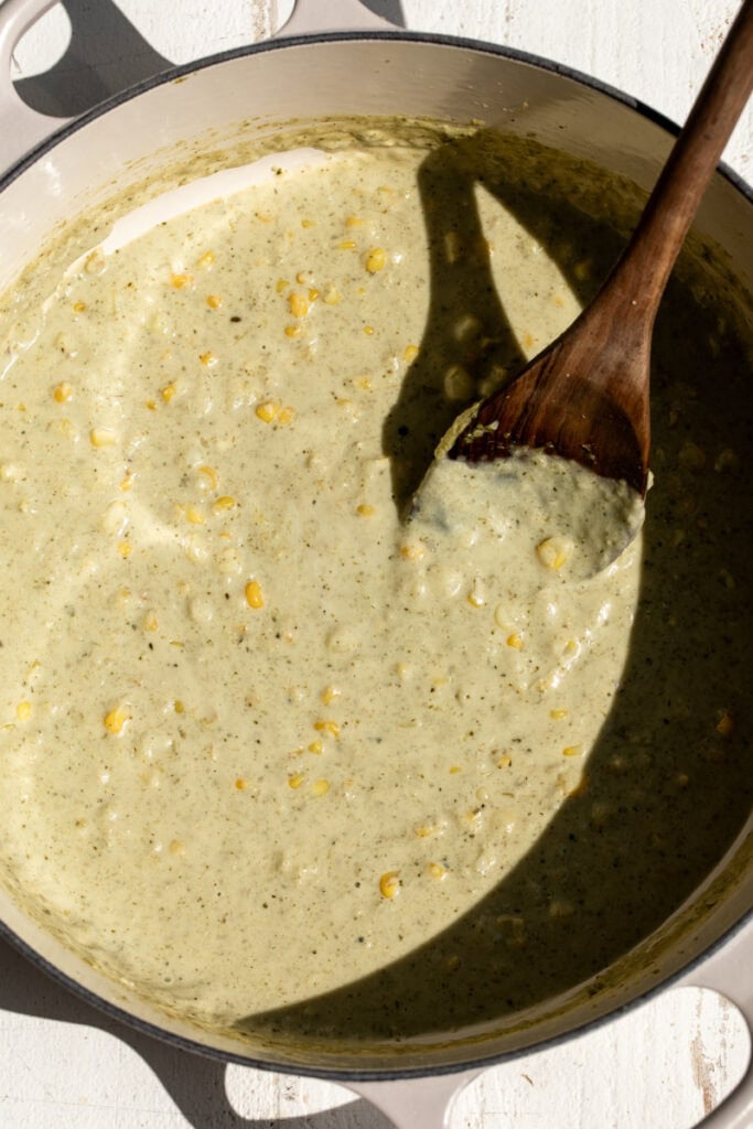 Green Curry Scallops with Corn - in photo: Sautéd aromatics with coconut milk.