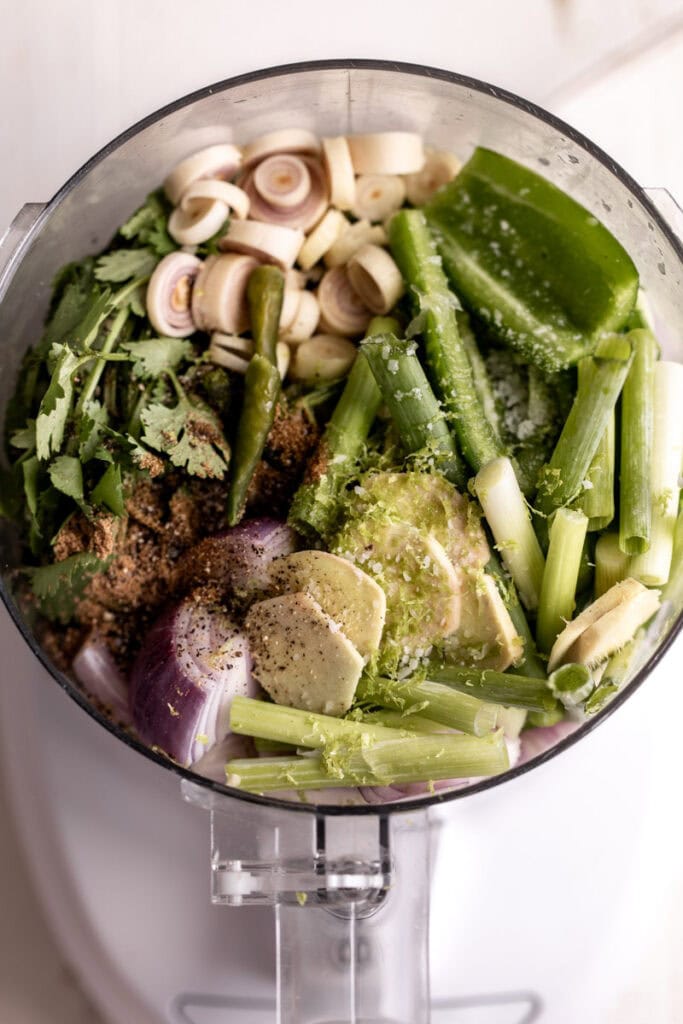 Green Curry Scallops with Corn - in photo: ingredients in food processor.