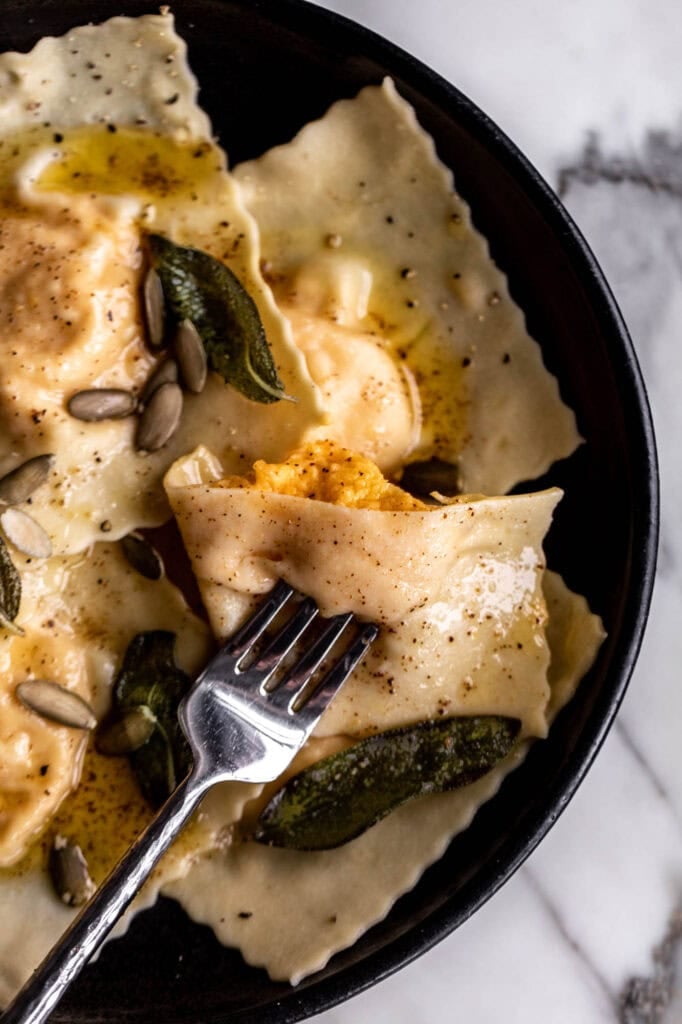 Butternut Squash Ravioli in Brown Butter.