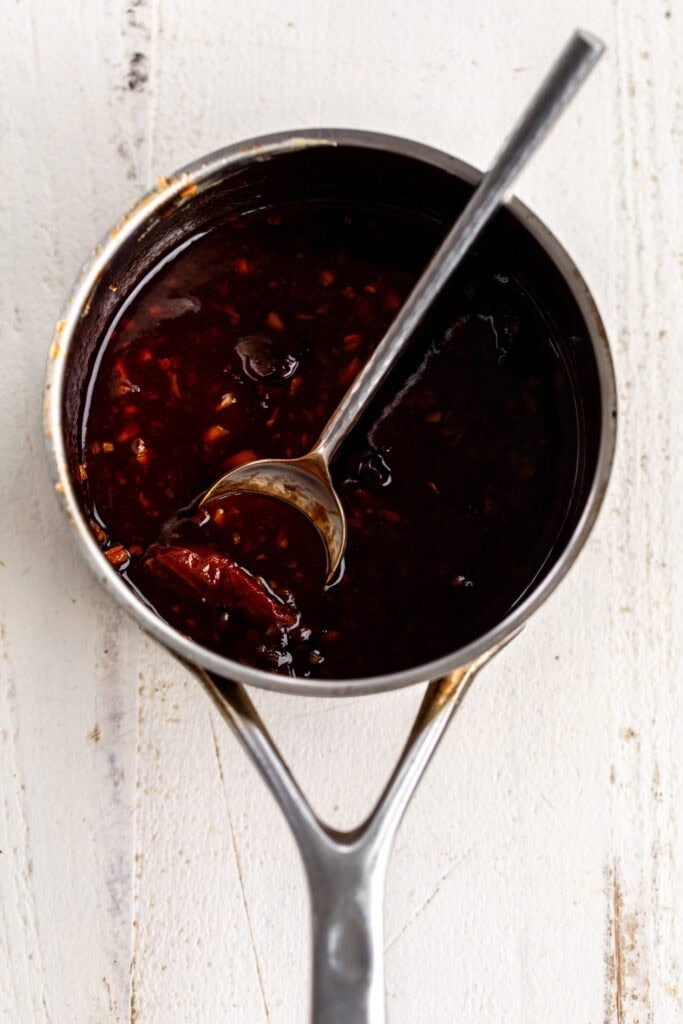 Maple Chipotle Chicken Wings recipe - in photo: Simmered maple chipotle sauce.