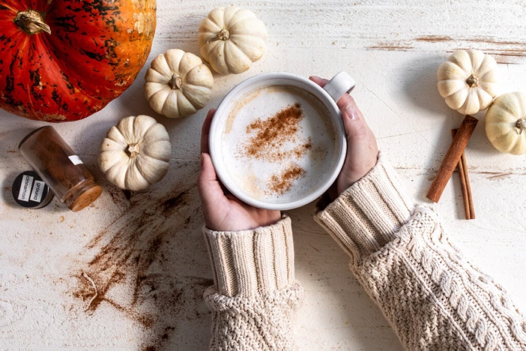 real PSL pumpkin spice latte recipe garnished with cinnamon.