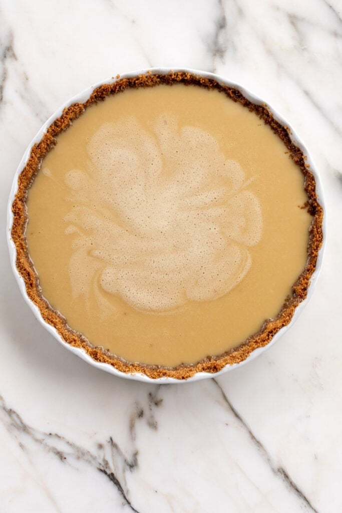 maple pie baked with graham cracker crust.