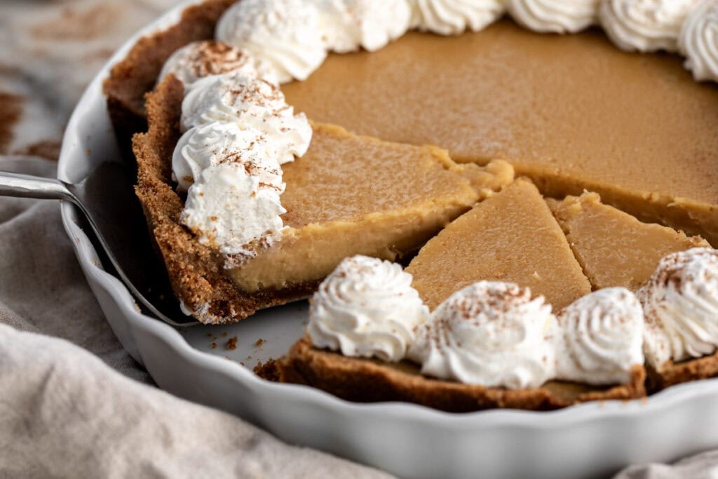 maple cream pie cut into slices.