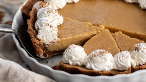 maple cream pie cut into slices.