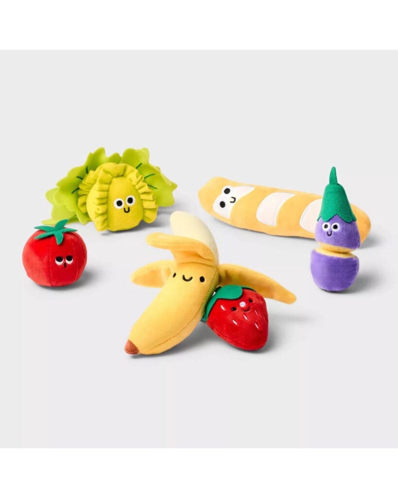 plush fruit and veggie toys.