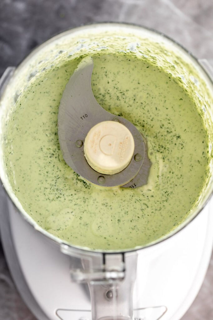 cilantro mayo blended in food processor with blade.