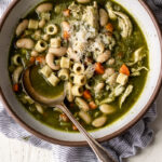 Green Minestrone Soup with chicken and white beans.