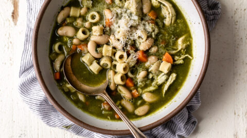 Green Minestrone Soup with chicken and white beans.