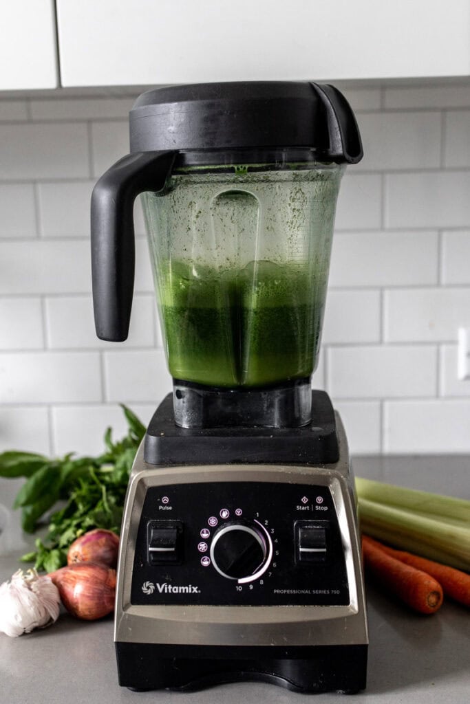 green broth in blender.
