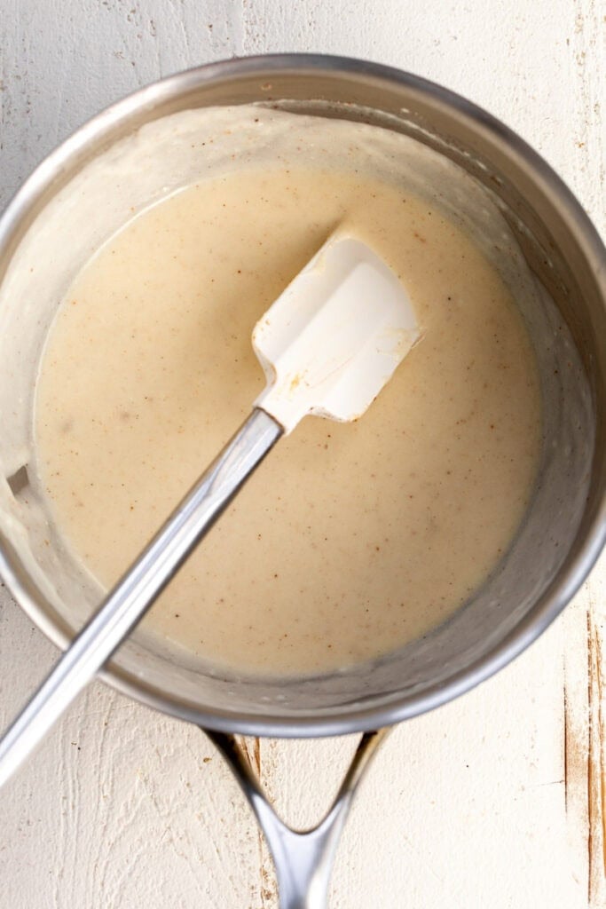 mornay sauce with cheddar cheese and monterey jack.