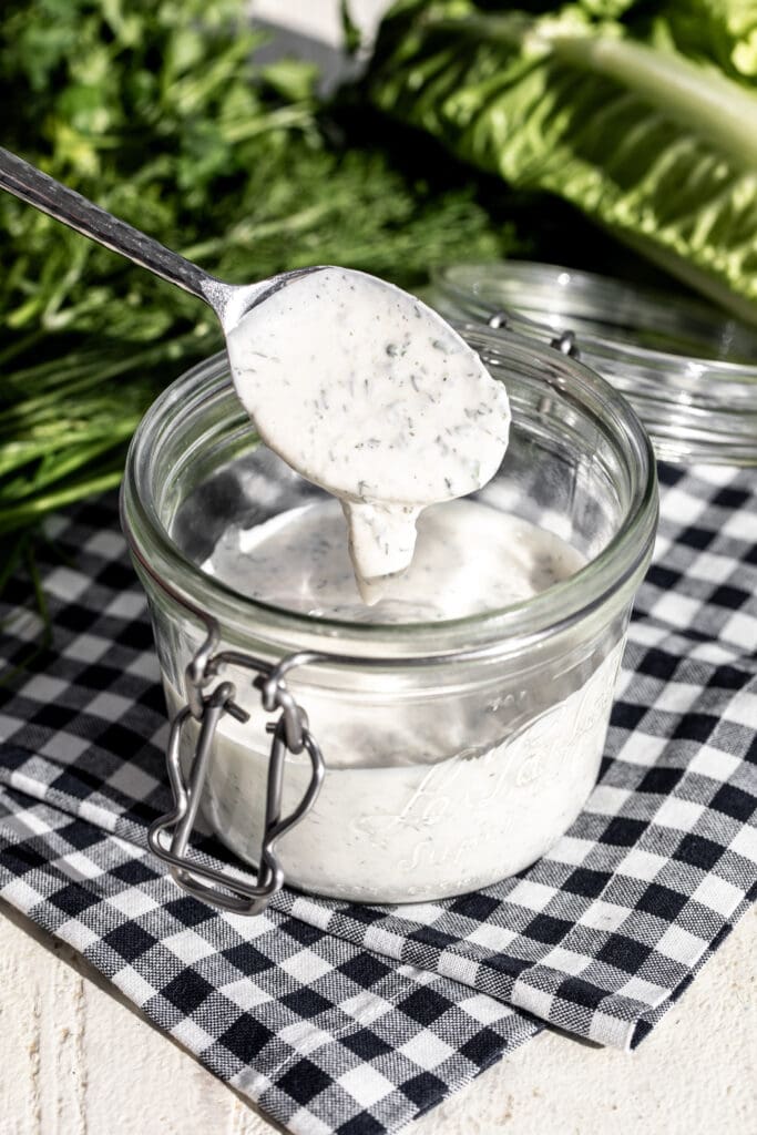 homemade buttermilk ranch with spoon.