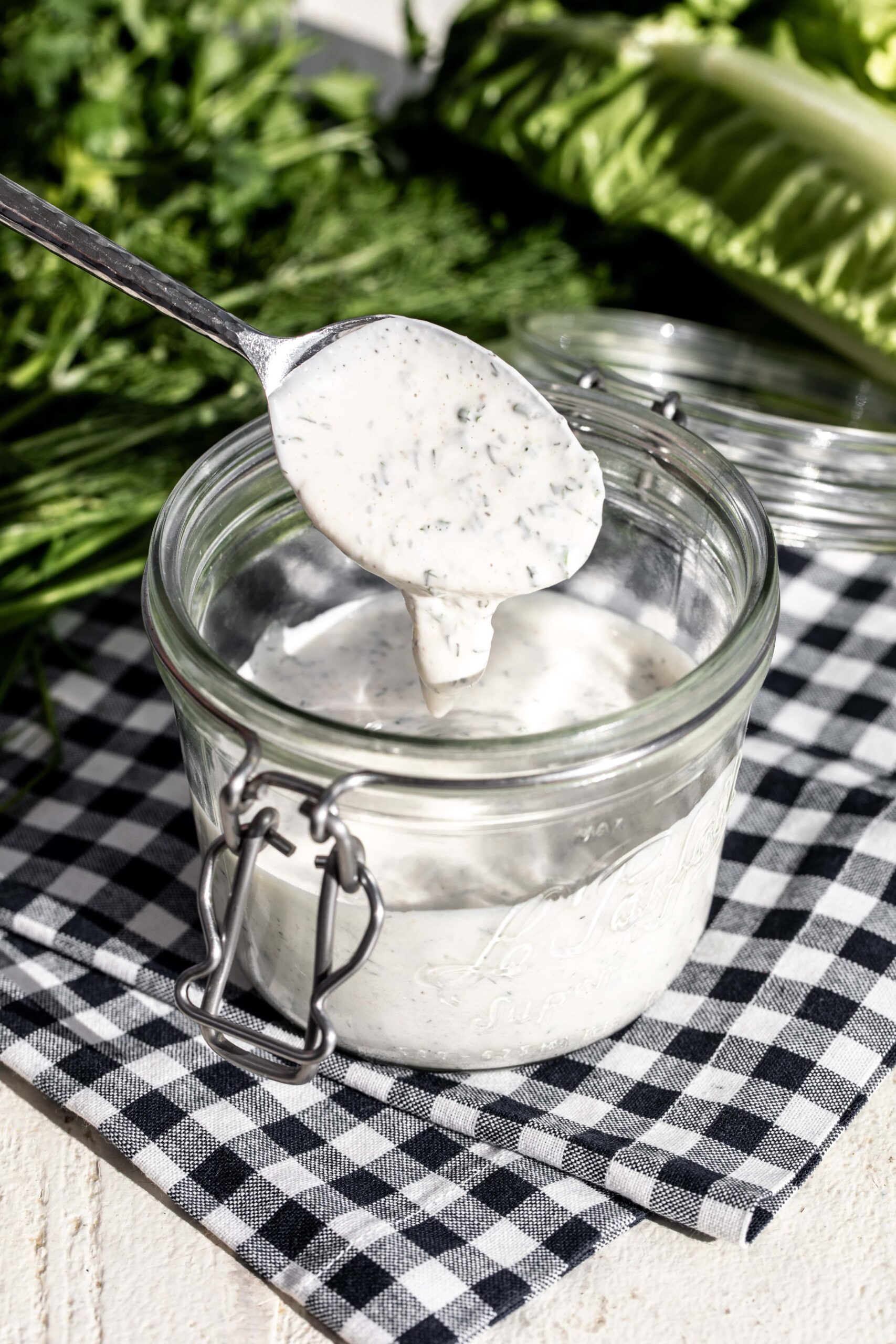 homemade buttermilk ranch with spoon.