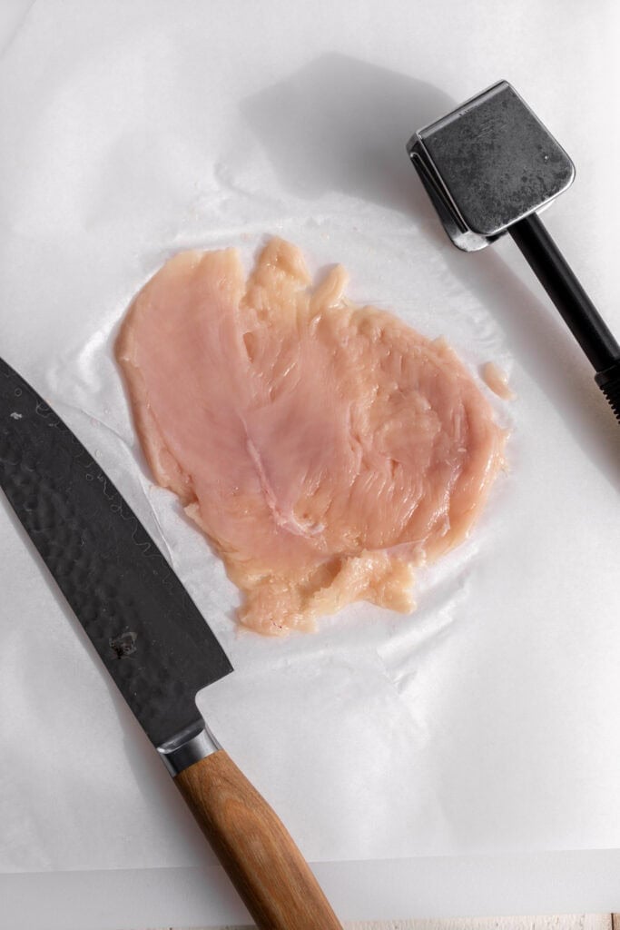 pounded chicken for crispy chicken milanese.