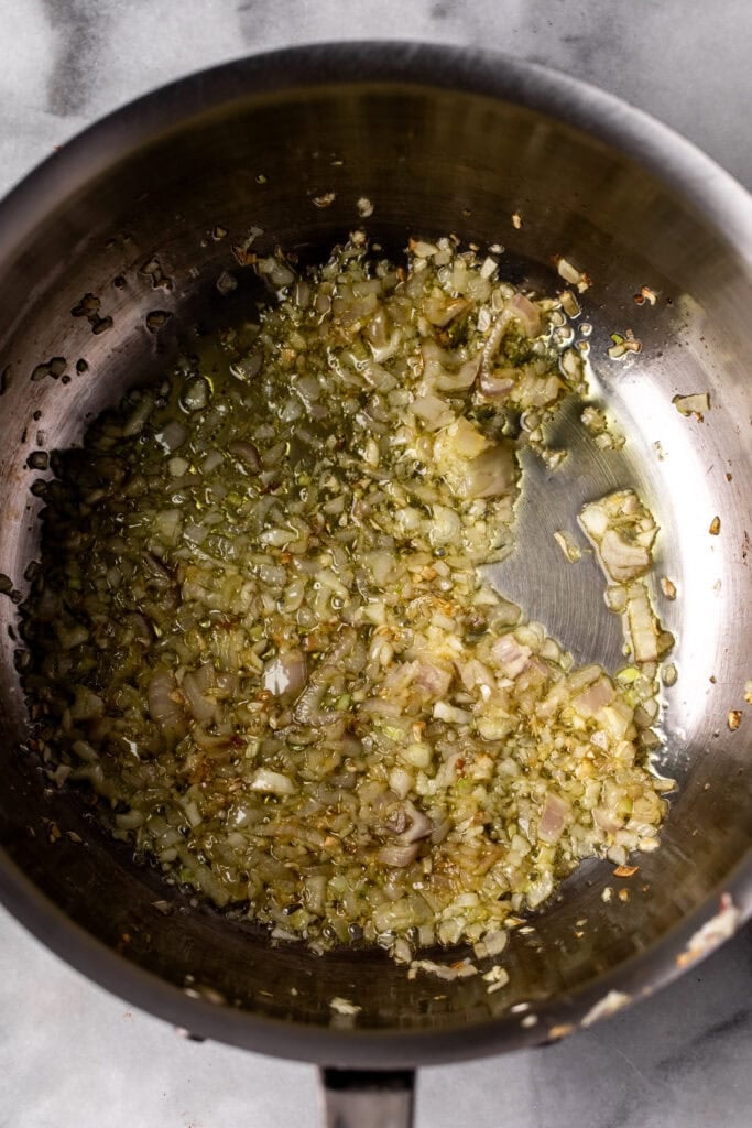 seared shallots in pan.