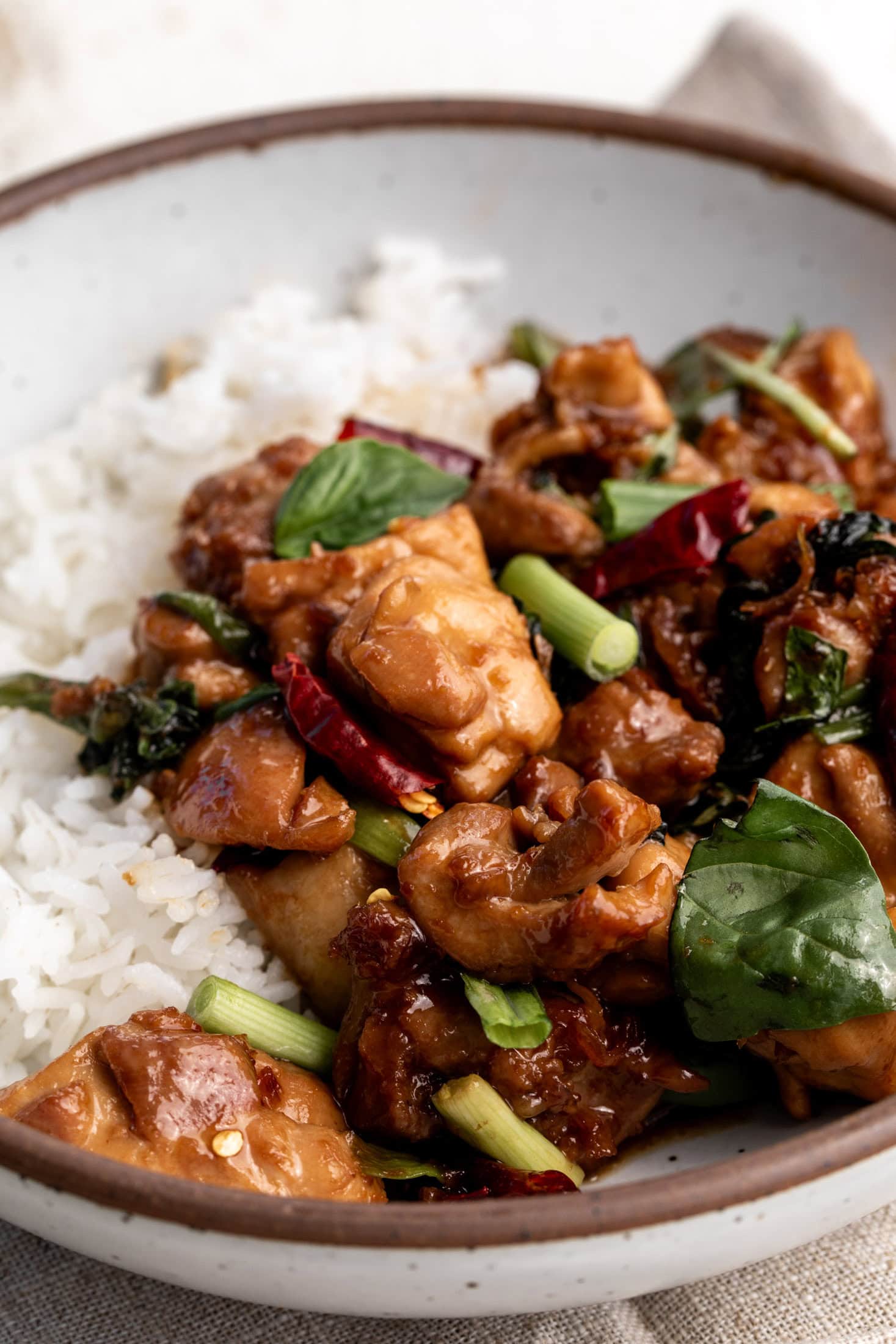 Close-up of Taiwanese San Bei Ji with garlic and sesame oil.