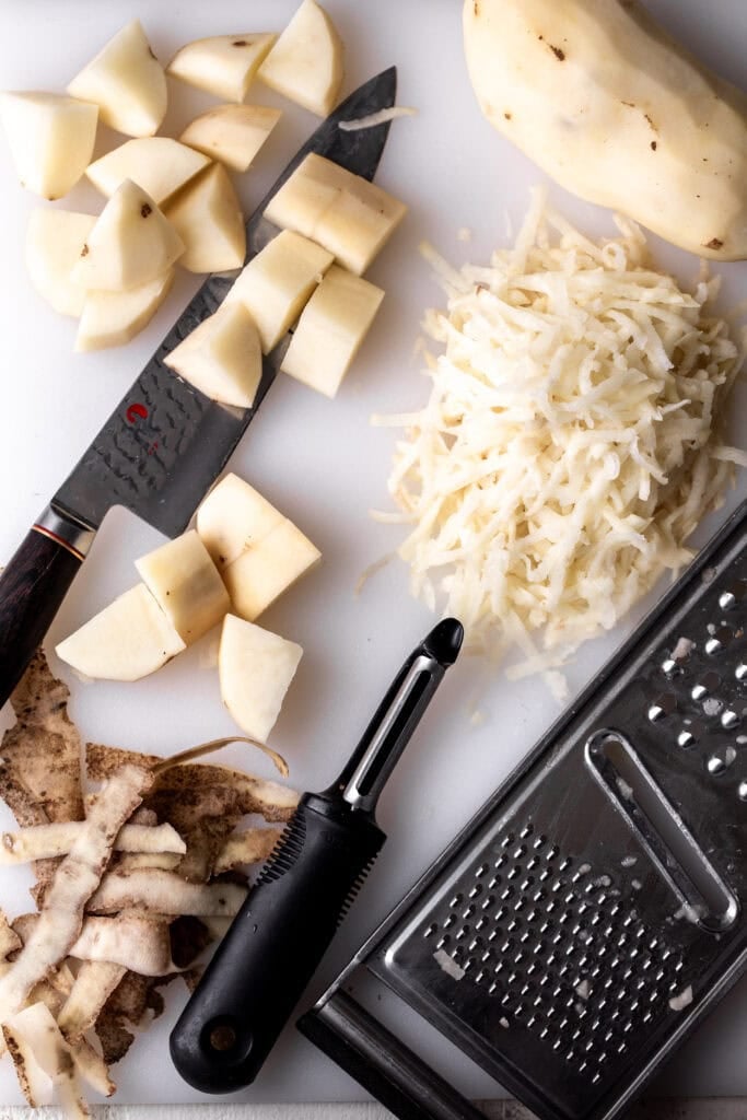 Irish Boxty with Smoked Salmon (Irish Potato Pancakes) recipe - in photo potatoes 