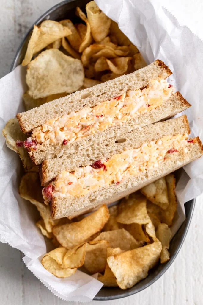 Southern Pimento Cheese Sandwich with potato chips.