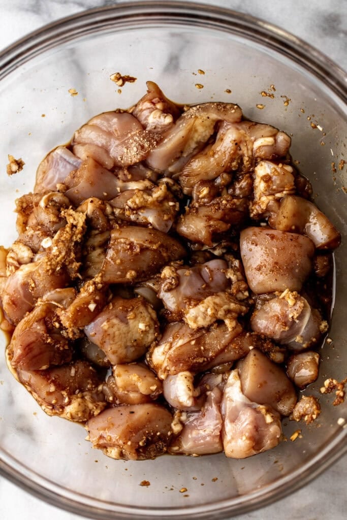 marinated chicken for Taiwanese Popcorn Chicken.