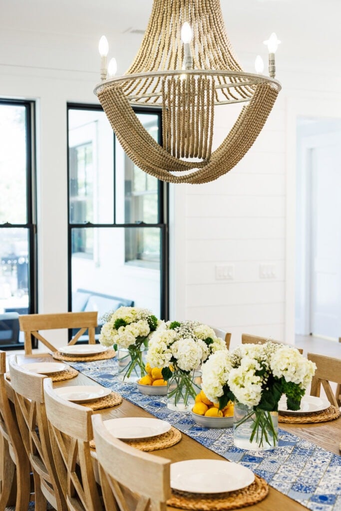 tablescape with white flowers.
