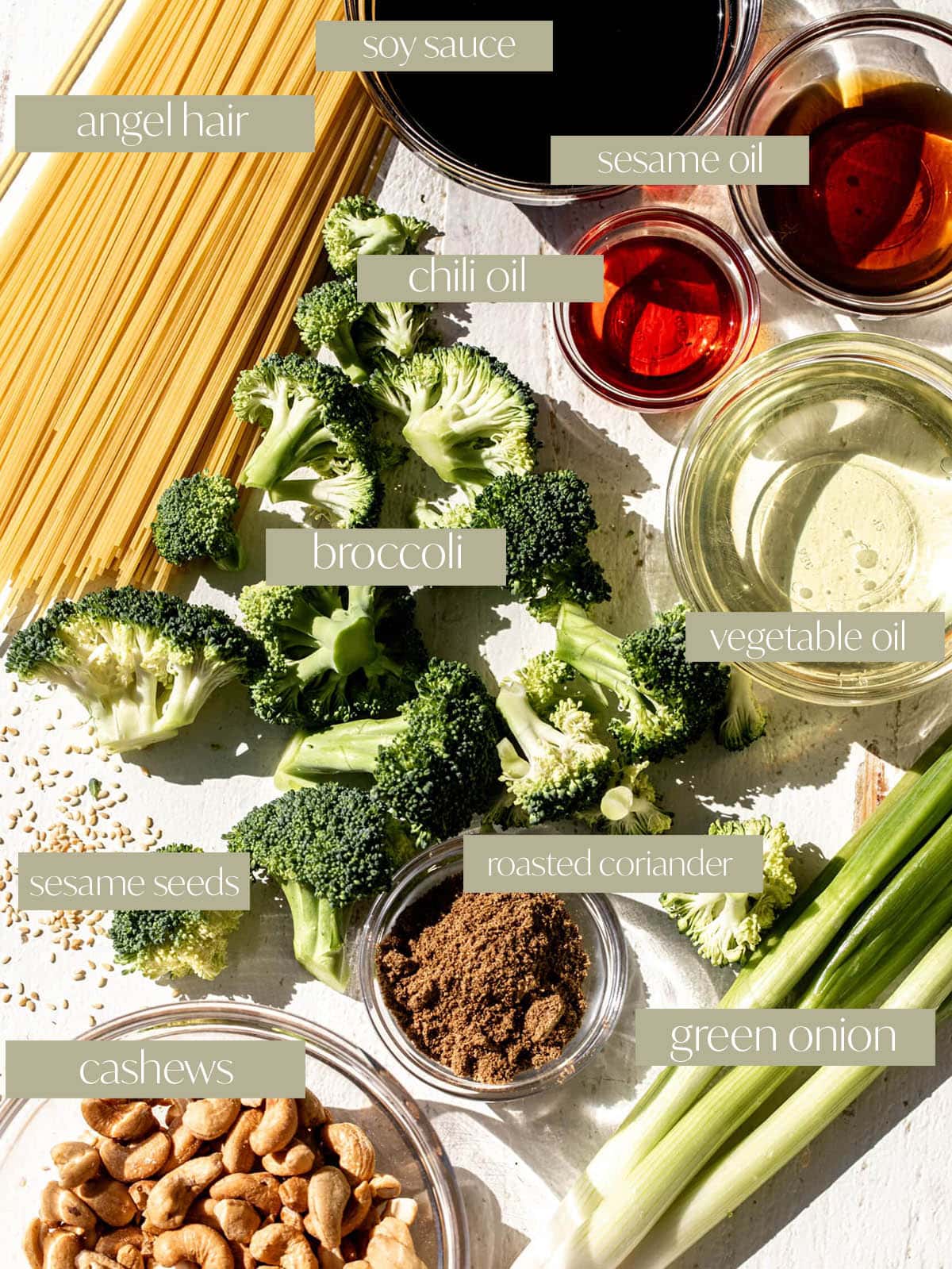 ingredients flat lay cold chinese-inspired noodles.