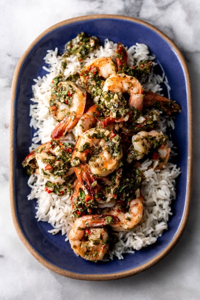 served Chimichurri Shrimp with Coconut Rice.