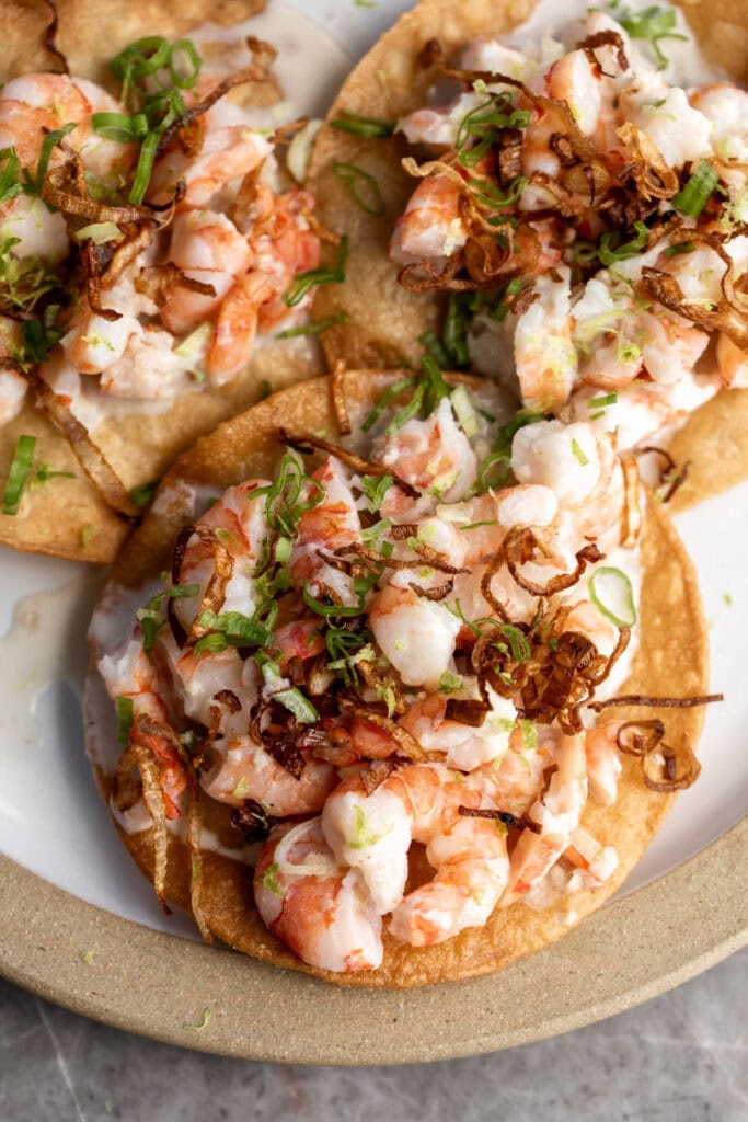 coconut shrimp ceviche tostada.