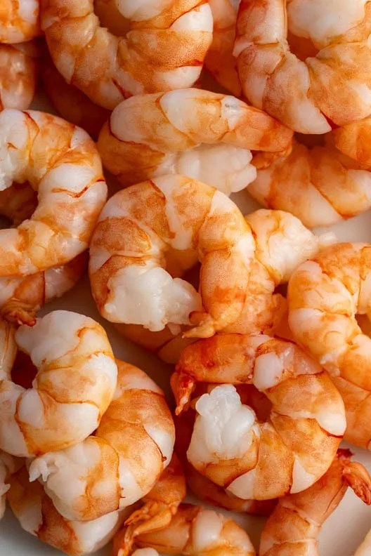 cooked pink shrimp.