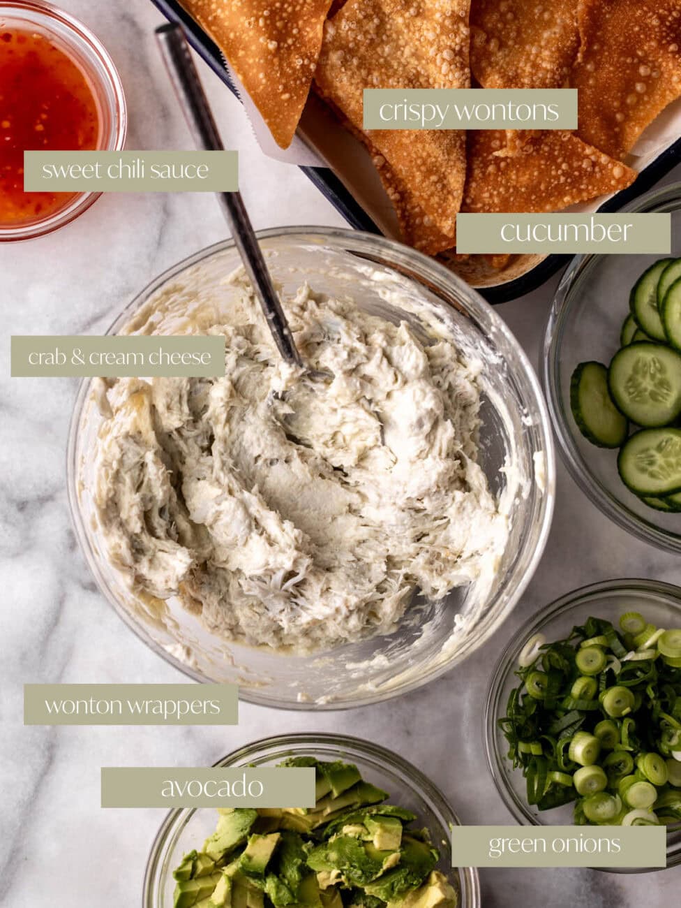 crab rangoon wonton nachos labeled ingredient photo.