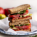 simple tomato sandwich recipe with marinated heirloom tomatoes.