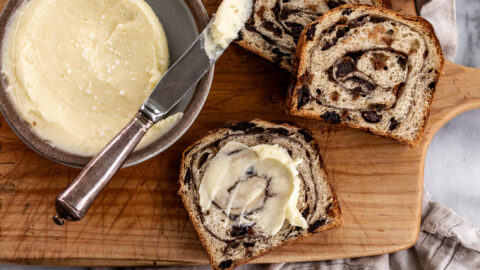 homemade salted butter spread on toast.