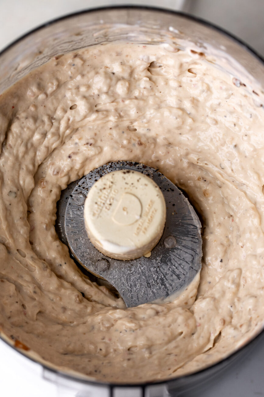 blended sweet onion dip in food processor.