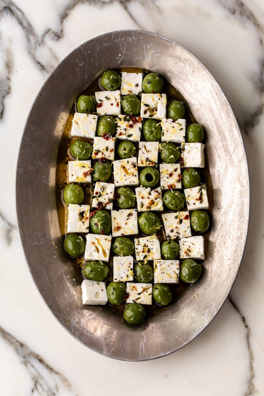 marinated olives and feta cheese.