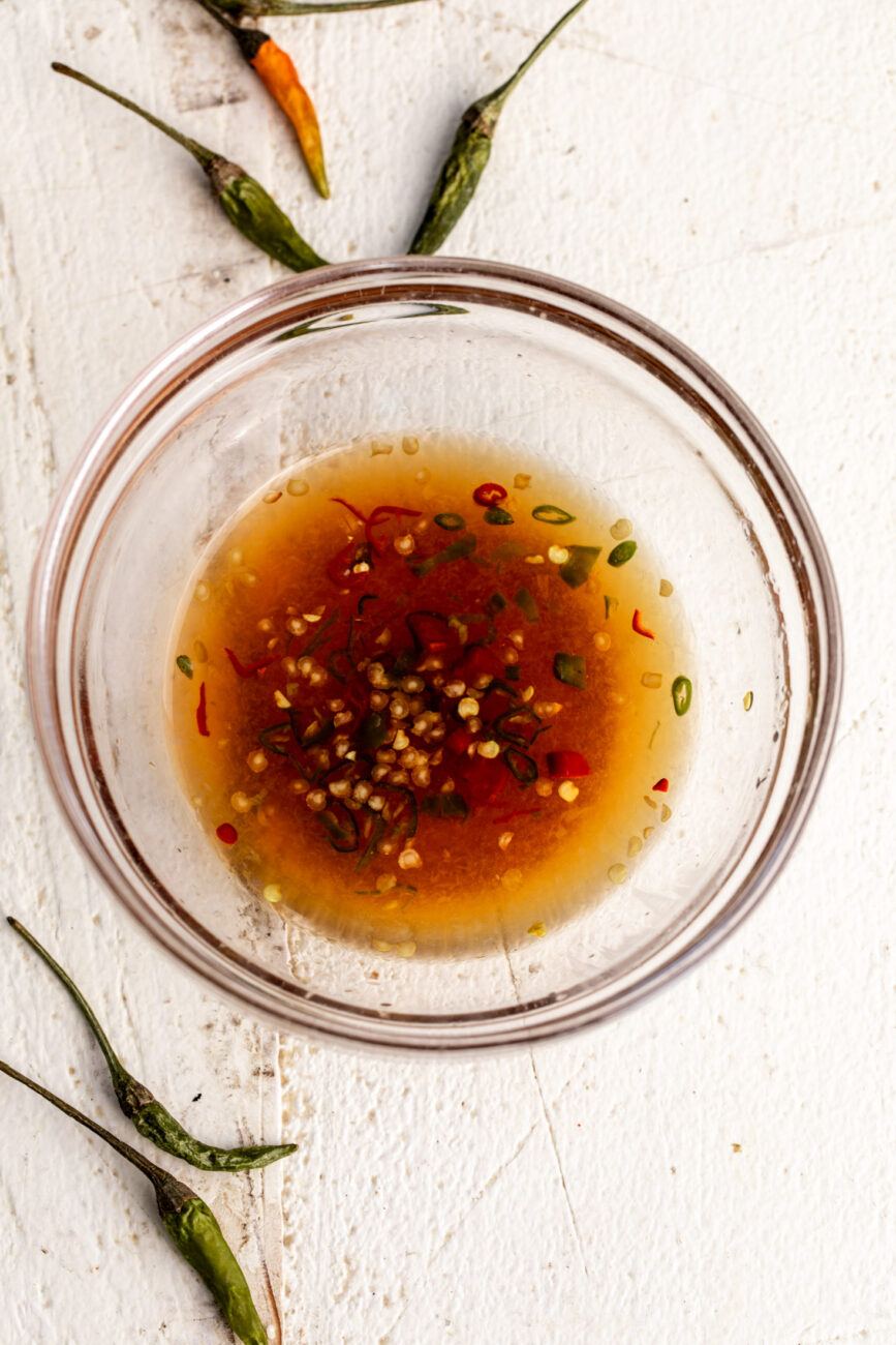 fish sauce with thai chilies and lime juice dipping sauce.